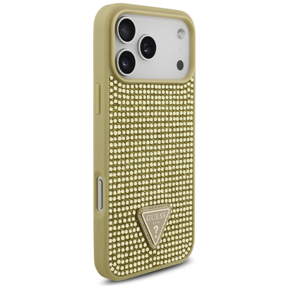 Etui na Apple iPhone 17 Pro, Guess, Rhinestone Triangle Logo, Złote