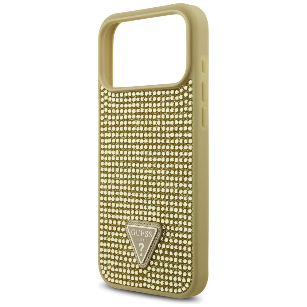Etui na Apple iPhone 17 Pro, Guess, Rhinestone Triangle Logo, Złote