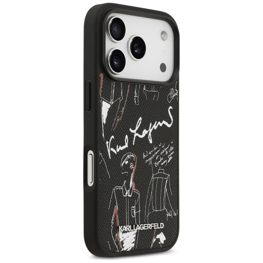 Etui na Apple iPhone 17 Pro, Karl Lagerfeld, Grained Pattern Logo, Czarne