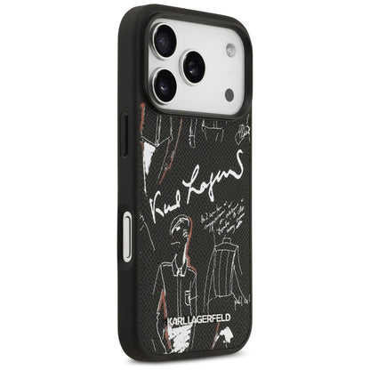 Etui na Apple iPhone 17 Pro, Karl Lagerfeld, Grained Pattern Logo, Czarne