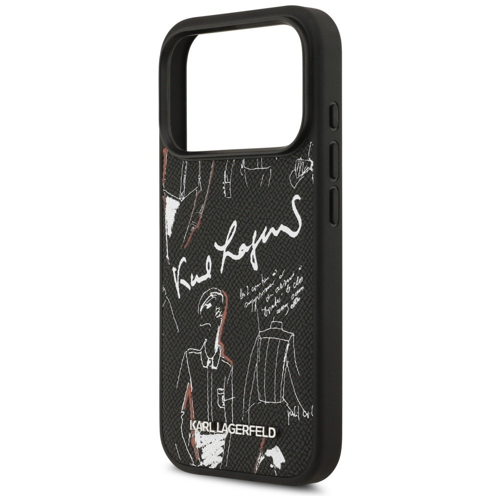 Etui na Apple iPhone 17 Pro, Karl Lagerfeld, Grained Pattern Logo, Czarne