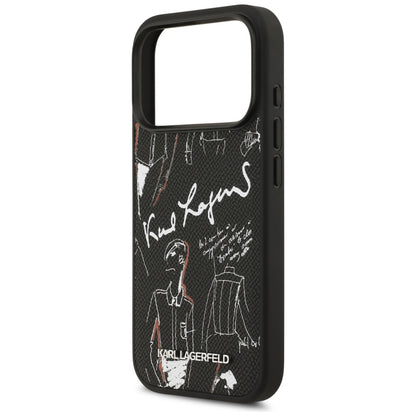 Etui na Apple iPhone 17 Pro, Karl Lagerfeld, Grained Pattern Logo, Czarne