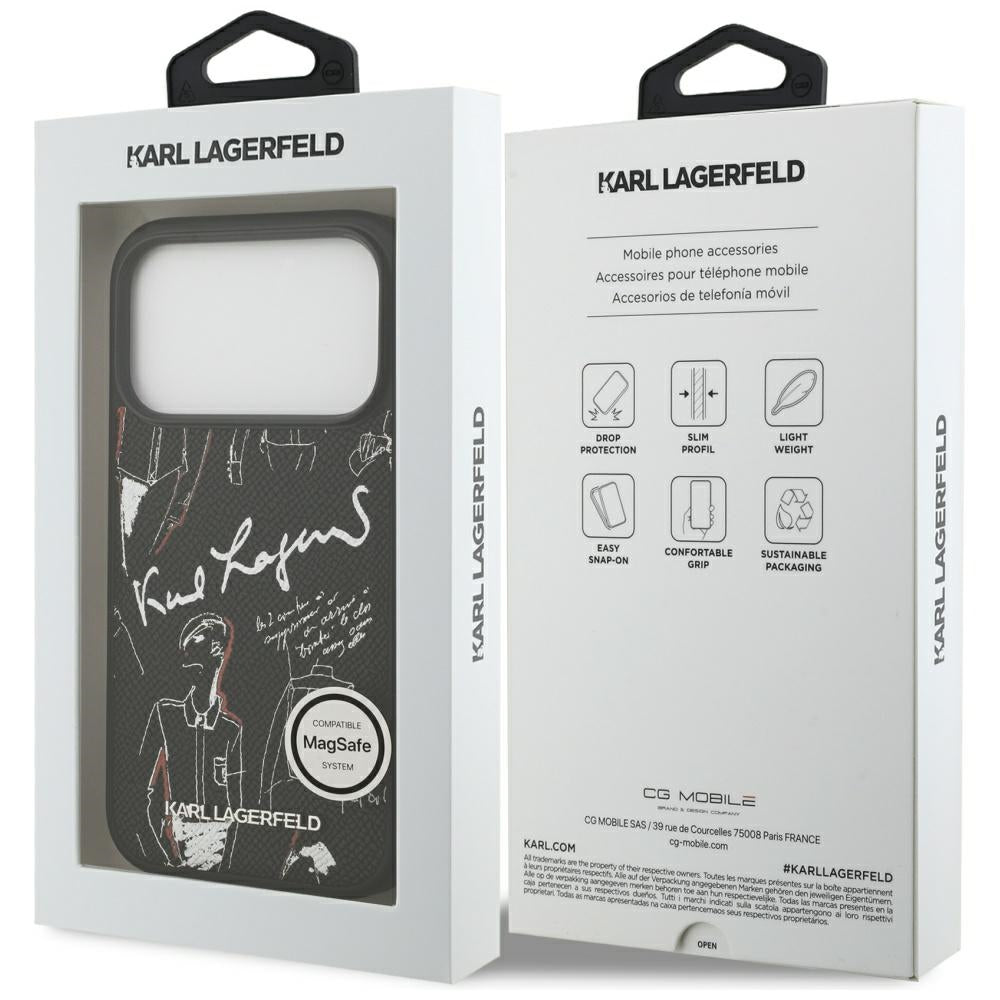 Etui na Apple iPhone 17 Pro, Karl Lagerfeld, Grained Pattern Logo, Czarne