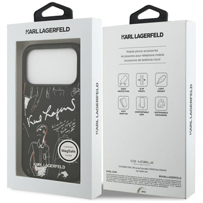 Etui na Apple iPhone 17 Pro, Karl Lagerfeld, Grained Pattern Logo, Czarne