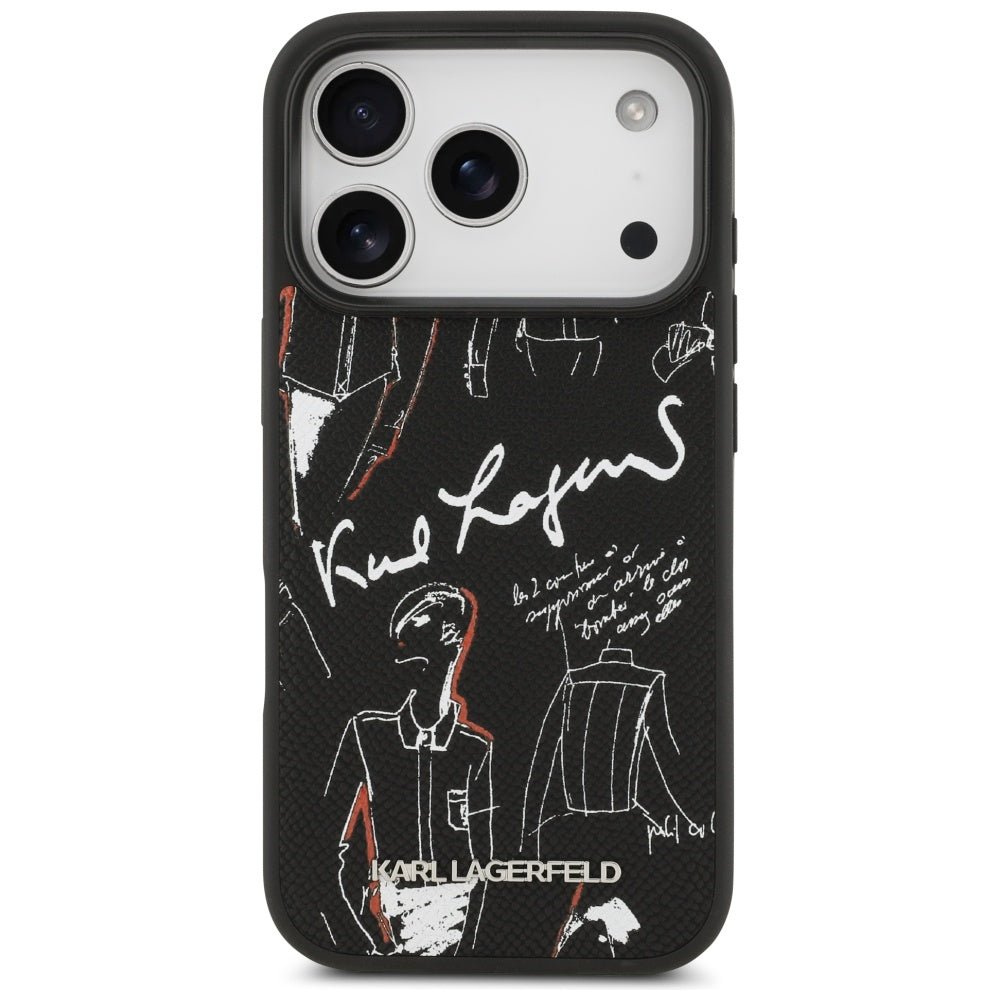 Etui na Apple iPhone 17 Pro, Karl Lagerfeld, Grained Pattern Logo, Czarne