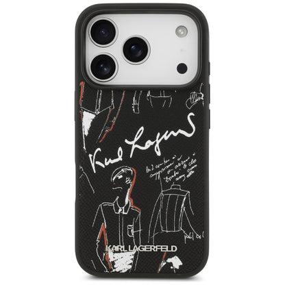 Etui na Apple iPhone 17 Pro, Karl Lagerfeld, Grained Pattern Logo, Czarne