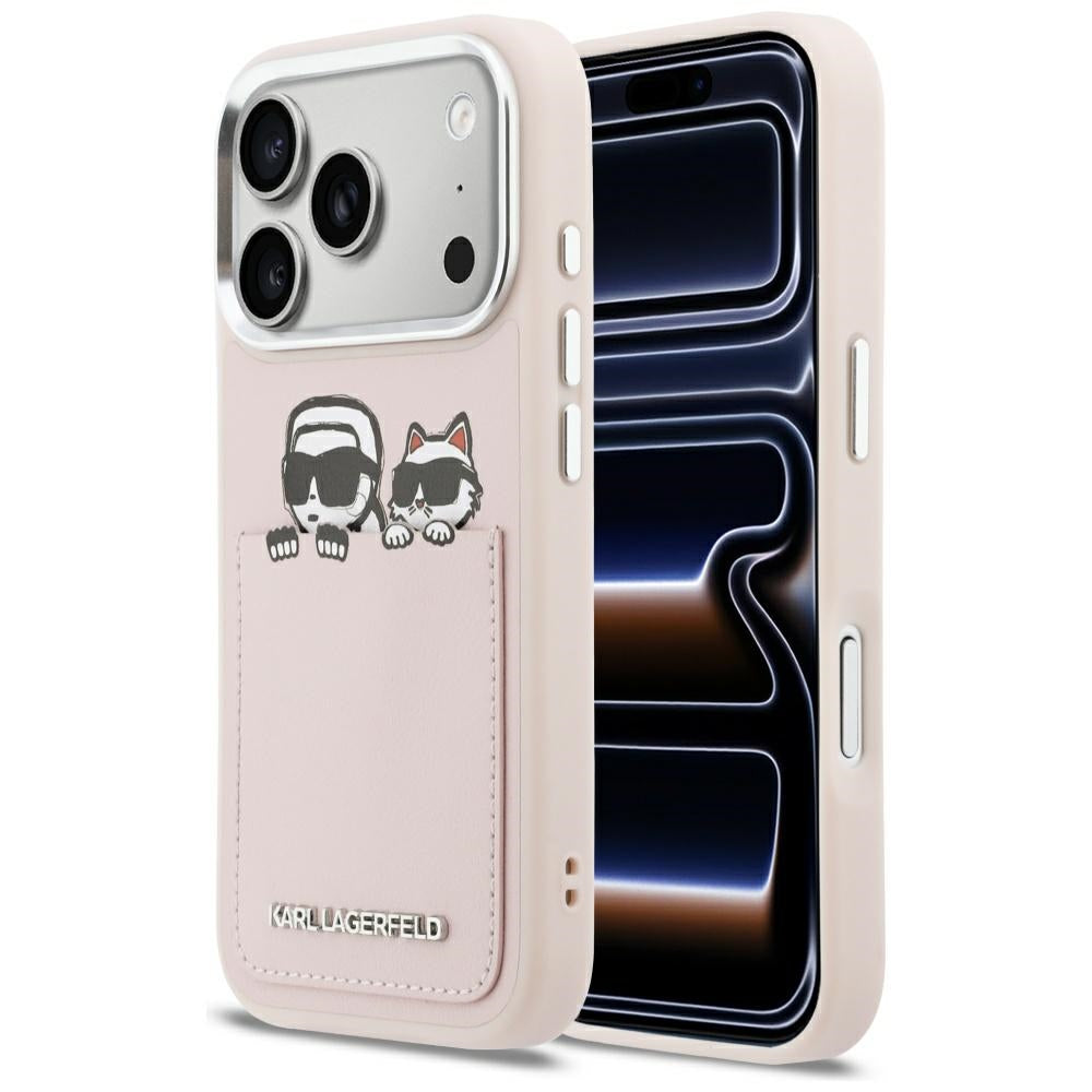 Etui na Apple iPhone 17 Pro, Karl Lagerfeld, Karl & Choupette Print with Pocket, Różowy