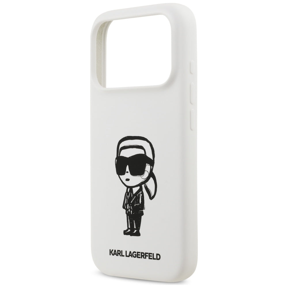 Etui na Apple iPhone 17 Pro, Karl Lagerfeld, Sketch and Logo Karl, Białe