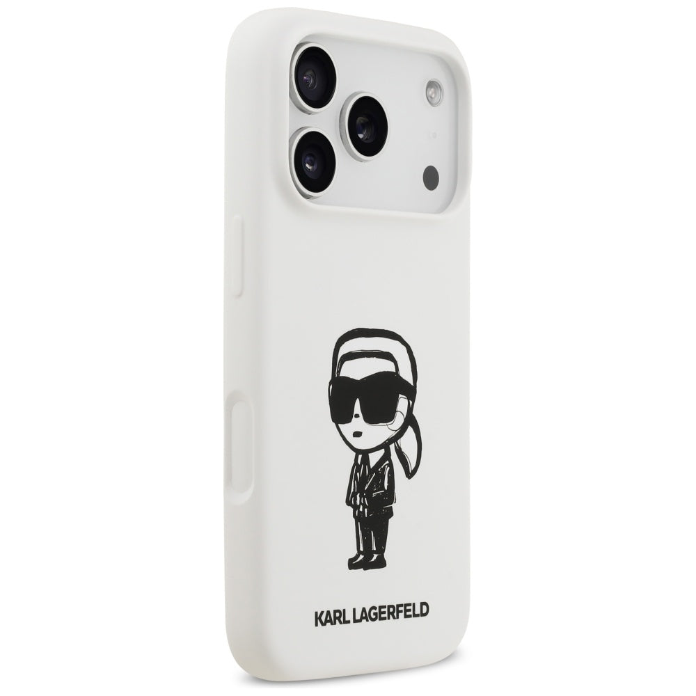 Etui na Apple iPhone 17 Pro, Karl Lagerfeld, Sketch and Logo Karl, Białe