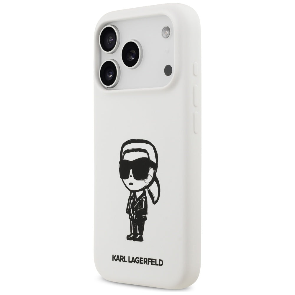 Etui na Apple iPhone 17 Pro, Karl Lagerfeld, Sketch and Logo Karl, Białe