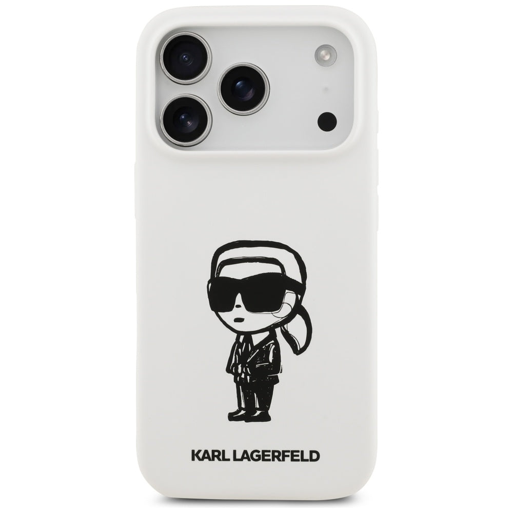 Etui na Apple iPhone 17 Pro, Karl Lagerfeld, Sketch and Logo Karl, Białe
