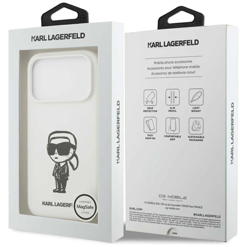 Etui na Apple iPhone 17 Pro, Karl Lagerfeld, Sketch and Logo Karl, Białe