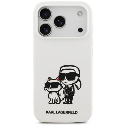 Etui na Apple iPhone 17 Pro, Karl Lagerfeld, Sketch and Logo Karl & Choupette, Białe