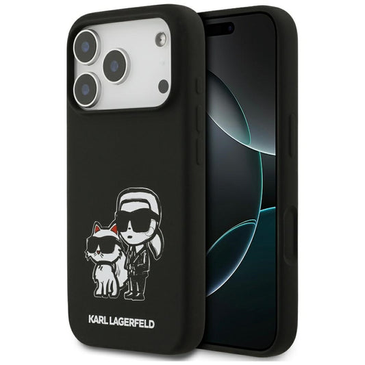 Etui na Apple iPhone 17 Pro, Karl Lagerfeld, Sketch and Logo Karl & Choupette, Czarne
