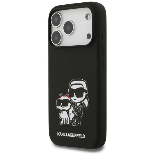 Etui na Apple iPhone 17 Pro, Karl Lagerfeld, Sketch and Logo Karl & Choupette, Czarne