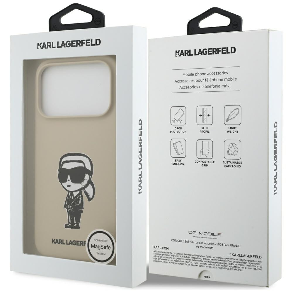 Etui na Apple iPhone 17 Pro, Karl Lagerfeld, Sketch and Logo Karl, Brązowy
