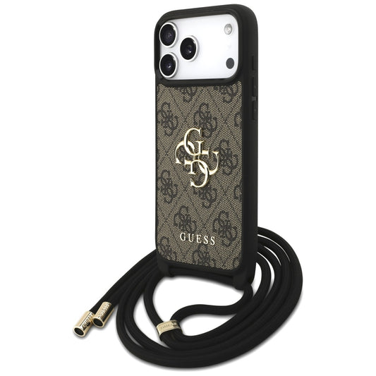 Case for Apple iPhone 17 Pro Max, Guess, 4G CBDY Big Logo with Cord Strap, Brown
