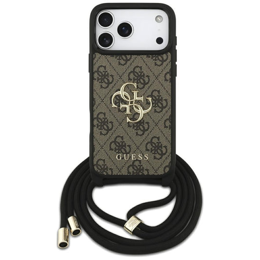 Case for Apple iPhone 17 Pro Max, Guess, 4G CBDY Big Logo with Cord Strap, Brown