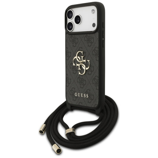 Case for Apple iPhone 17 Pro Max, Guess, 4G CBDY Big Logo with Cord Strap, Black