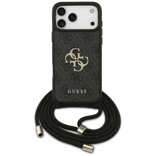 Case for Apple iPhone 17 Pro Max, Guess, 4G CBDY Big Logo with Cord Strap, Black