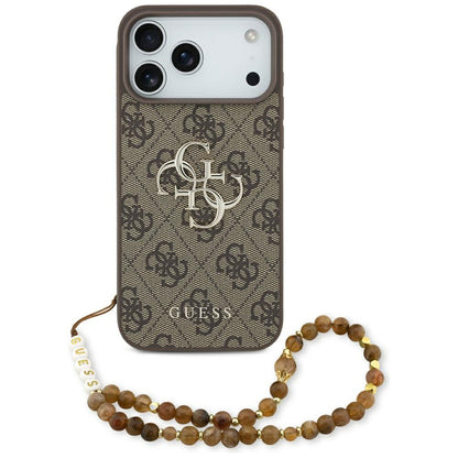 Case for Apple iPhone 17 Pro Max, Guess, 4G Classic Logo with Pearl Strap, Brown