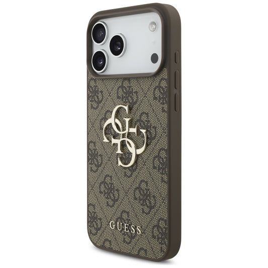 Case for Apple iPhone 17 Pro Max, Guess, 4G Classic Logo with Pearl Strap, Brown