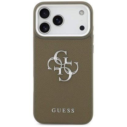 Etui na Apple iPhone 17 Pro Max, Guess, 4G Grained Big And Classic Logo, Brązowo-Srebrne