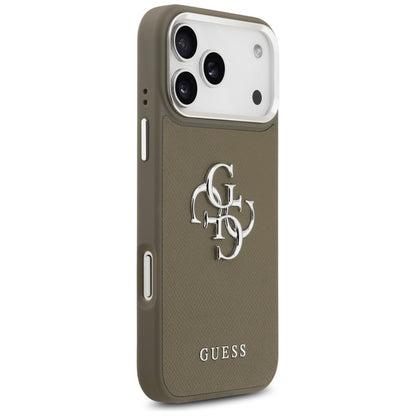 Etui na Apple iPhone 17 Pro Max, Guess, 4G Grained Big And Classic Logo, Brązowo-Srebrne