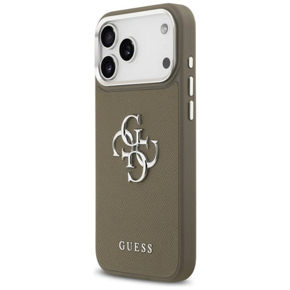Etui na Apple iPhone 17 Pro Max, Guess, 4G Grained Big And Classic Logo, Brązowo-Srebrne