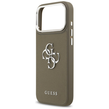 Etui na Apple iPhone 17 Pro Max, Guess, 4G Grained Big And Classic Logo, Brązowo-Srebrne