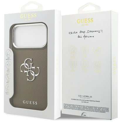 Etui na Apple iPhone 17 Pro Max, Guess, 4G Grained Big And Classic Logo, Brązowo-Srebrne