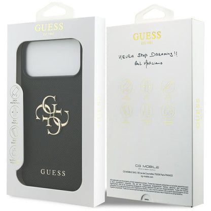 Case for Apple iPhone 17 Pro Max, Guess, 4G Grained Big and Classic Logo, Black