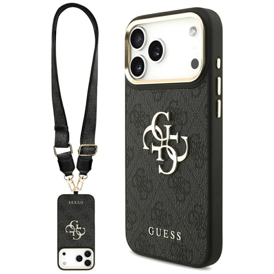 Case for Apple iPhone 17 Pro Max, Guess, Big 4G Classic Logo with Big Strap, Black