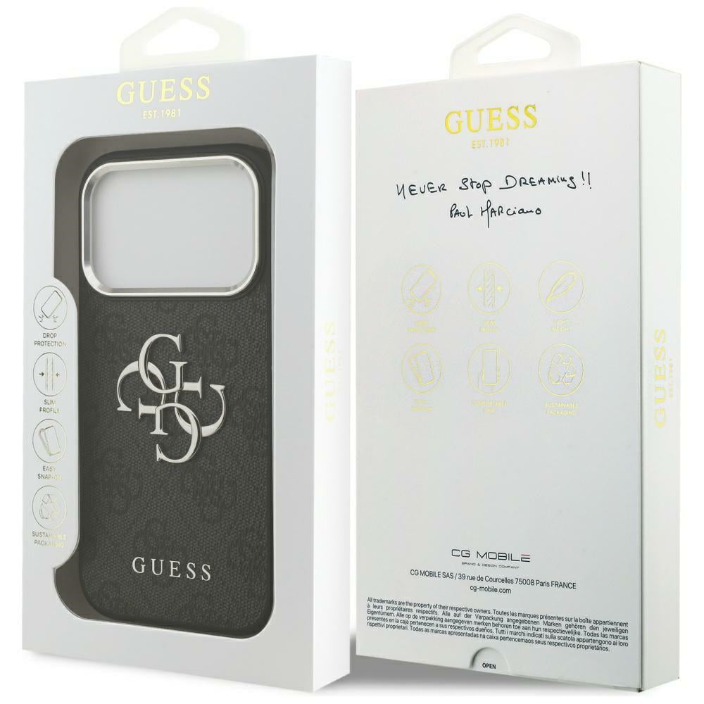 Case for Apple iPhone 17 Pro Max, Guess, Big 4G Logo Classic, Black Silver
