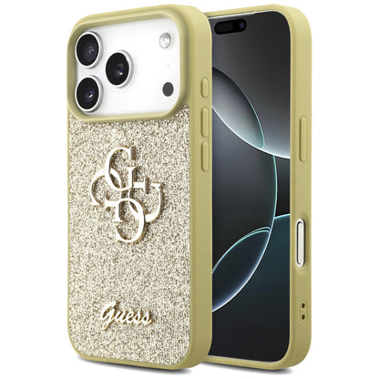 Case for Apple iPhone 17 Pro Max, Guess, Fixed Glitter Big 4G, Gold