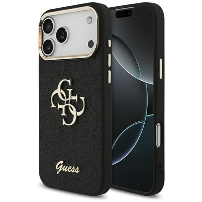 Case for Apple iPhone 17 Pro Max, Guess, Fixed Glitter Big 4G Metal Frame, Black
