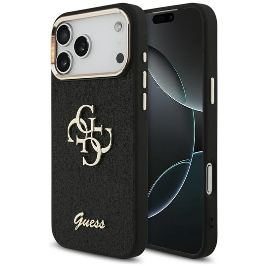 Case for Apple iPhone 17 Pro Max, Guess, Fixed Glitter Big 4G Metal Frame, Black