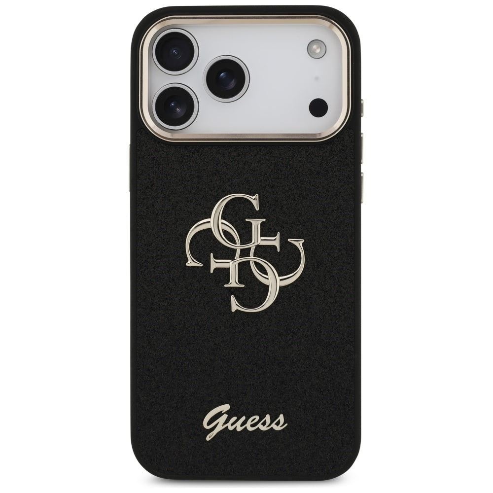 Case for Apple iPhone 17 Pro Max, Guess, Fixed Glitter Big 4G Metal Frame, Black