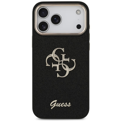 Case for Apple iPhone 17 Pro Max, Guess, Fixed Glitter Big 4G Metal Frame, Black