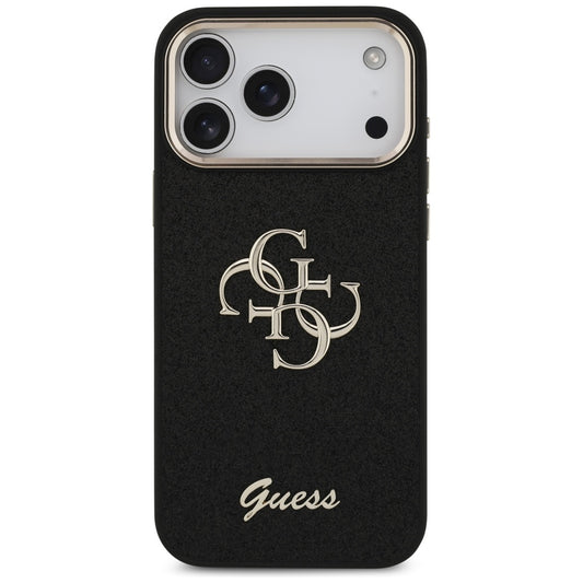 Case for Apple iPhone 17 Pro Max, Guess, Fixed Glitter Big 4G Metal Frame, Black
