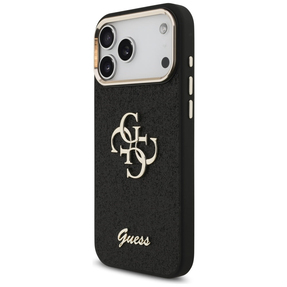 Case for Apple iPhone 17 Pro Max, Guess, Fixed Glitter Big 4G Metal Frame, Black