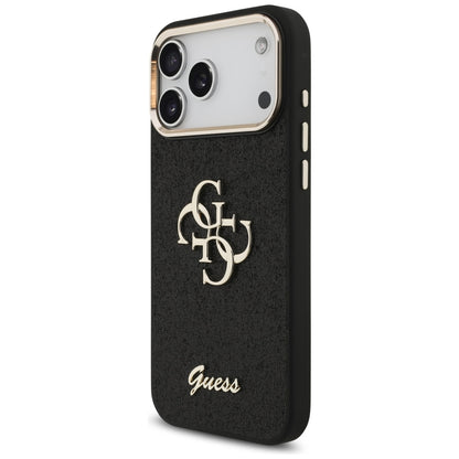 Case for Apple iPhone 17 Pro Max, Guess, Fixed Glitter Big 4G Metal Frame, Black