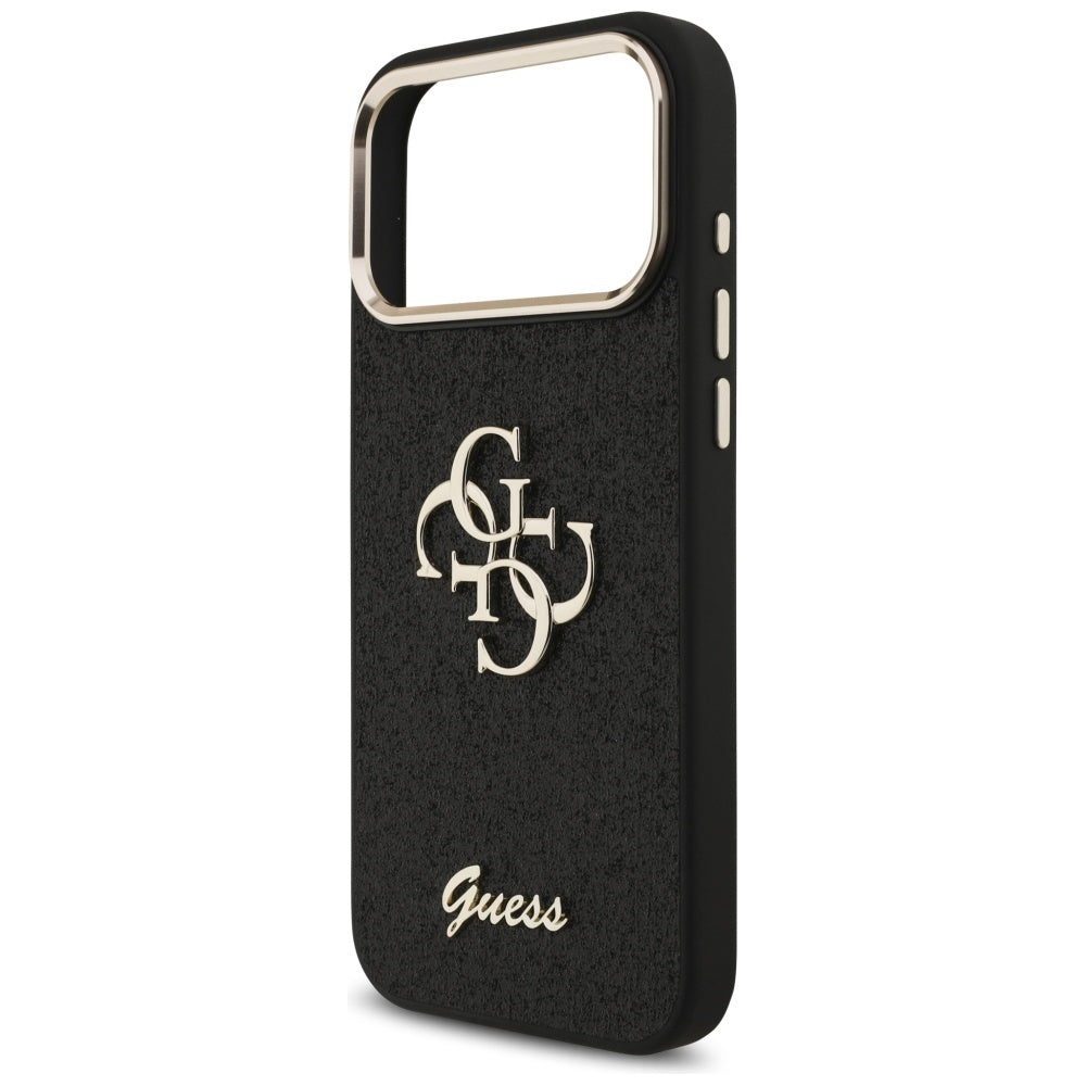 Case for Apple iPhone 17 Pro Max, Guess, Fixed Glitter Big 4G Metal Frame, Black