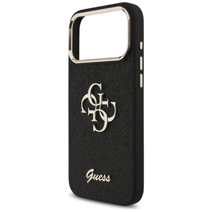 Case for Apple iPhone 17 Pro Max, Guess, Fixed Glitter Big 4G Metal Frame, Black