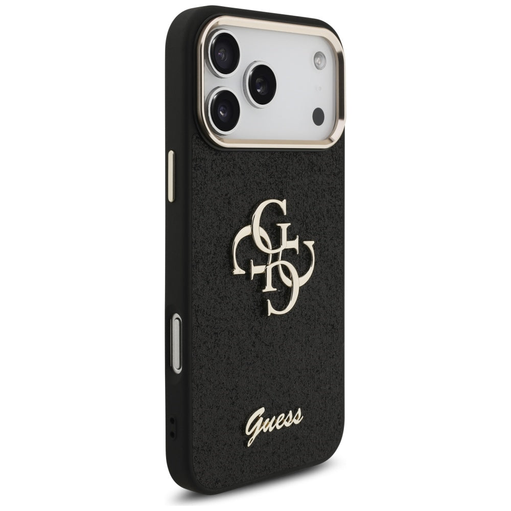Case for Apple iPhone 17 Pro Max, Guess, Fixed Glitter Big 4G Metal Frame, Black
