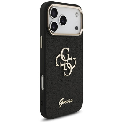 Case for Apple iPhone 17 Pro Max, Guess, Fixed Glitter Big 4G Metal Frame, Black