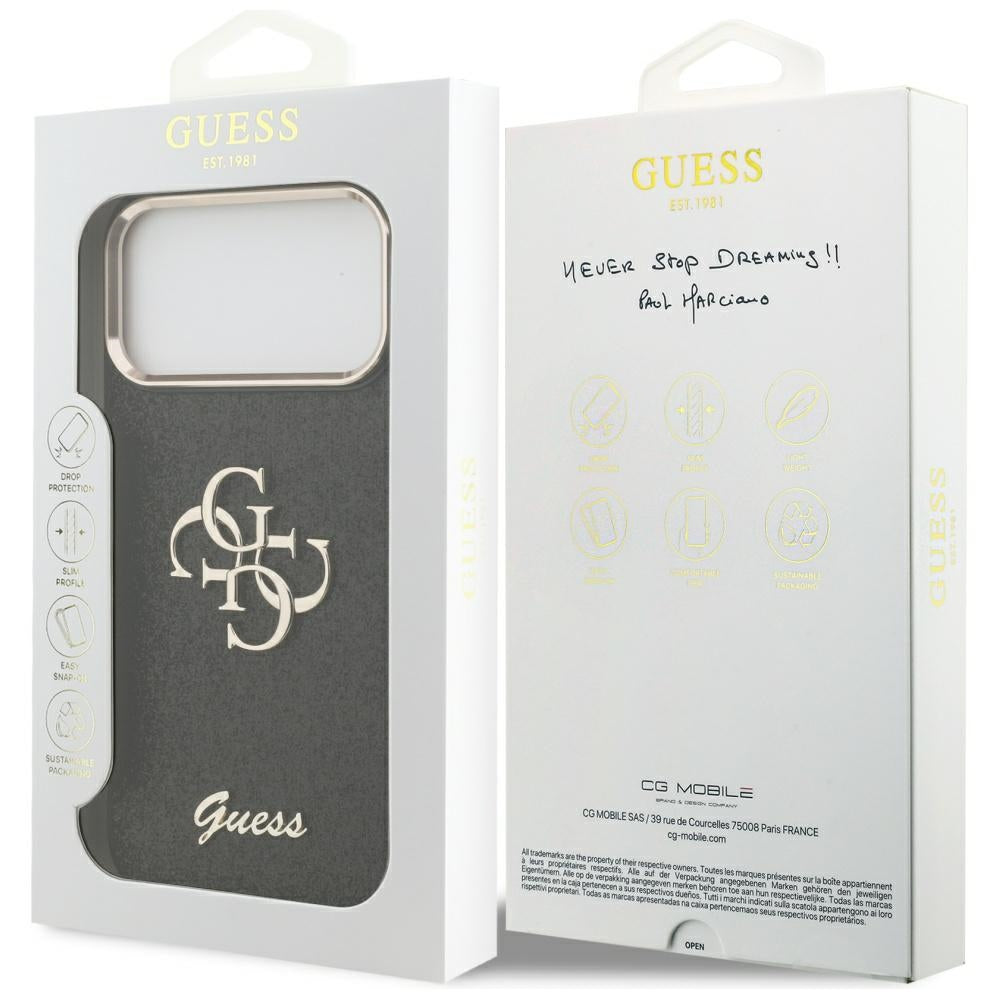 Case for Apple iPhone 17 Pro Max, Guess, Fixed Glitter Big 4G Metal Frame, Black