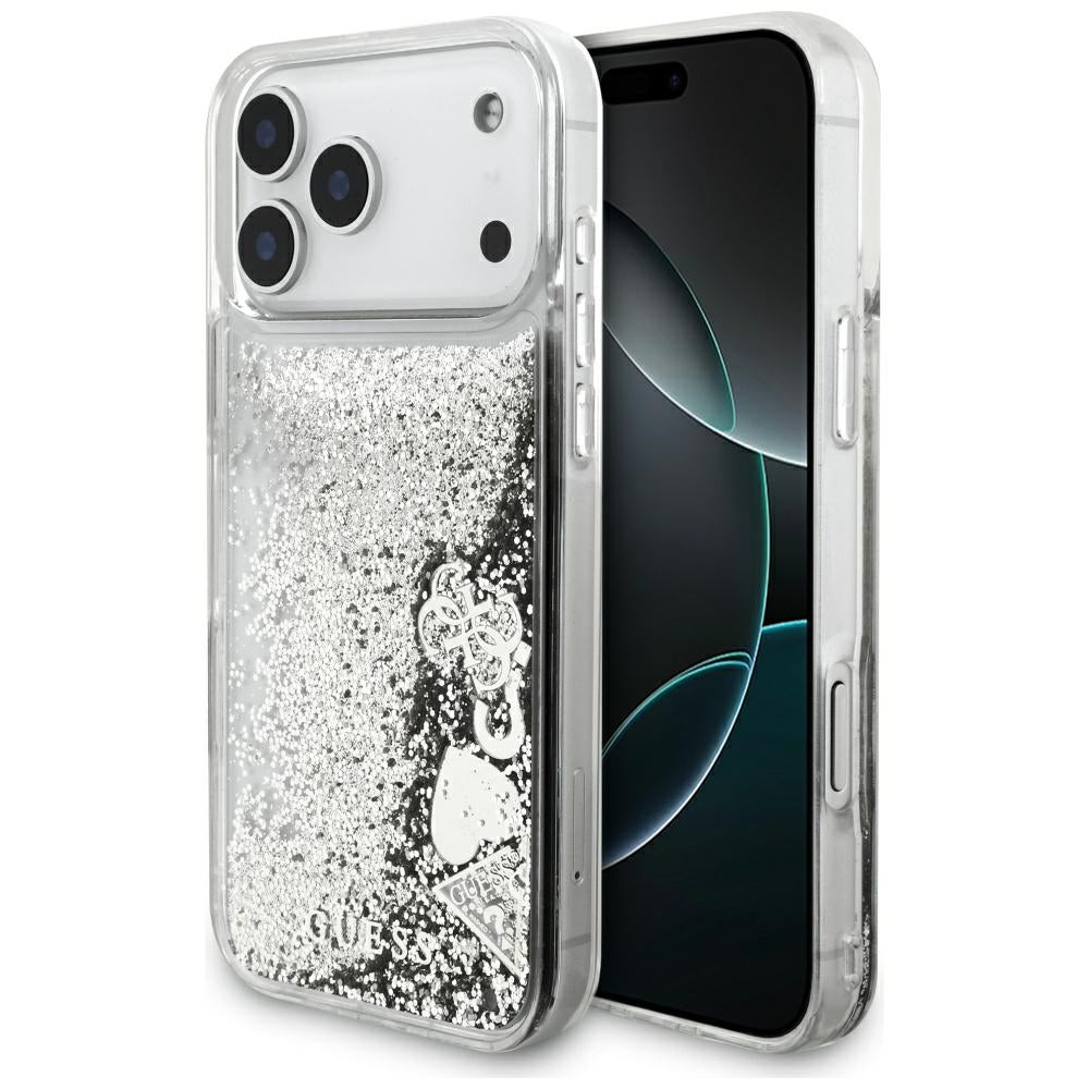 Case for Apple iPhone 17 Pro Max, Guess, Liquid Glitter Charms, Silver