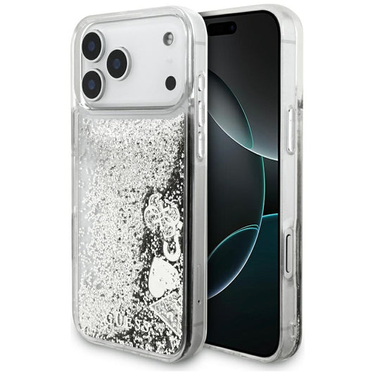 Case for Apple iPhone 17 Pro Max, Guess, Liquid Glitter Charms, Silver