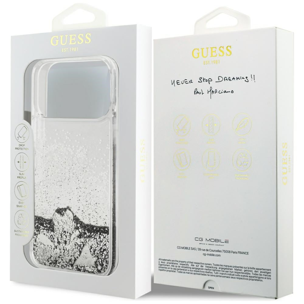 Case for Apple iPhone 17 Pro Max, Guess, Liquid Glitter Charms, Silver